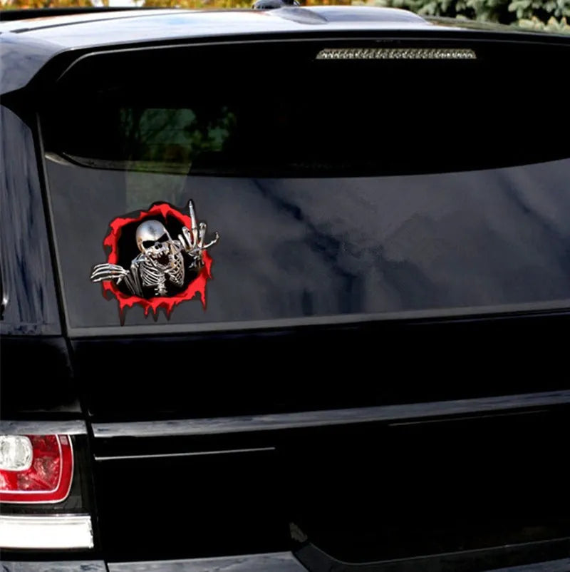 Colourful broken shell design reflective metal skull printed on a 15x14cm car bumper sticker