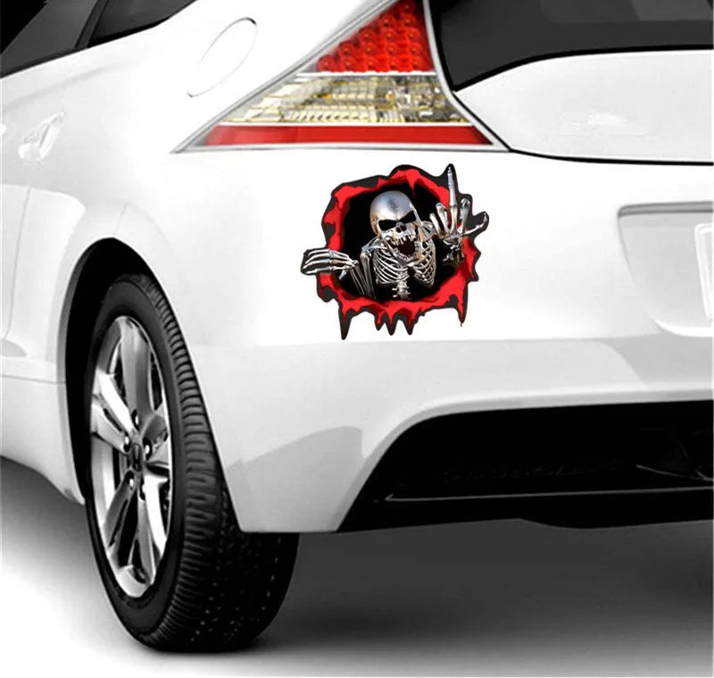 Colourful broken shell design reflective metal skull printed on a 15x14cm car bumper sticker