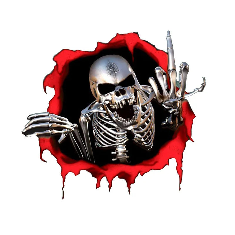 Colourful broken shell design reflective metal skull printed on a 15x14cm car bumper sticker