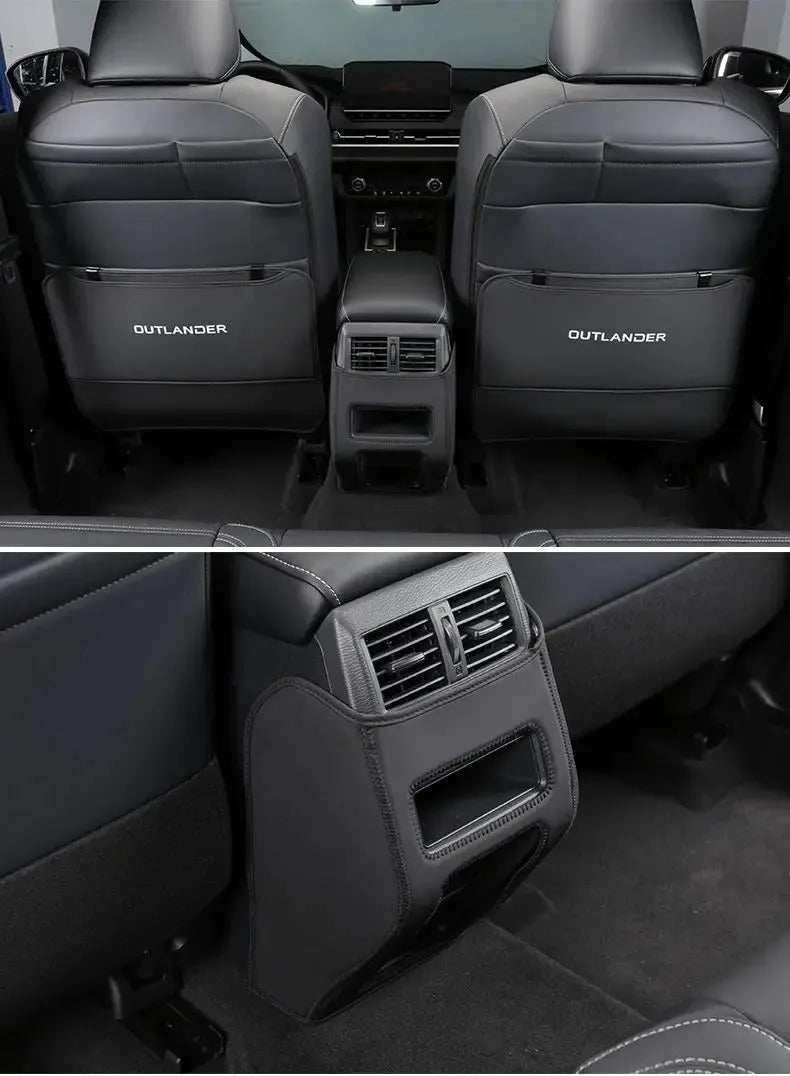 Set of three black leather anti-kick pads for 2023 Outlander seat and console protection.