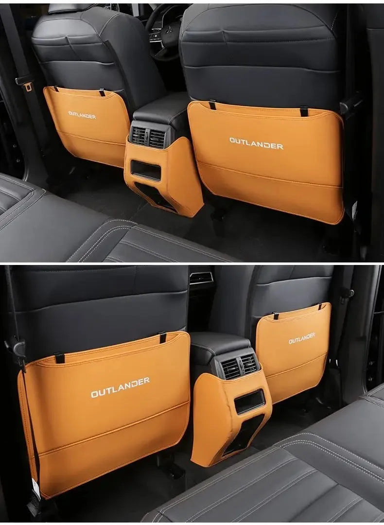 Set of three black leather anti-kick pads for 2023 Outlander seat and console protection.