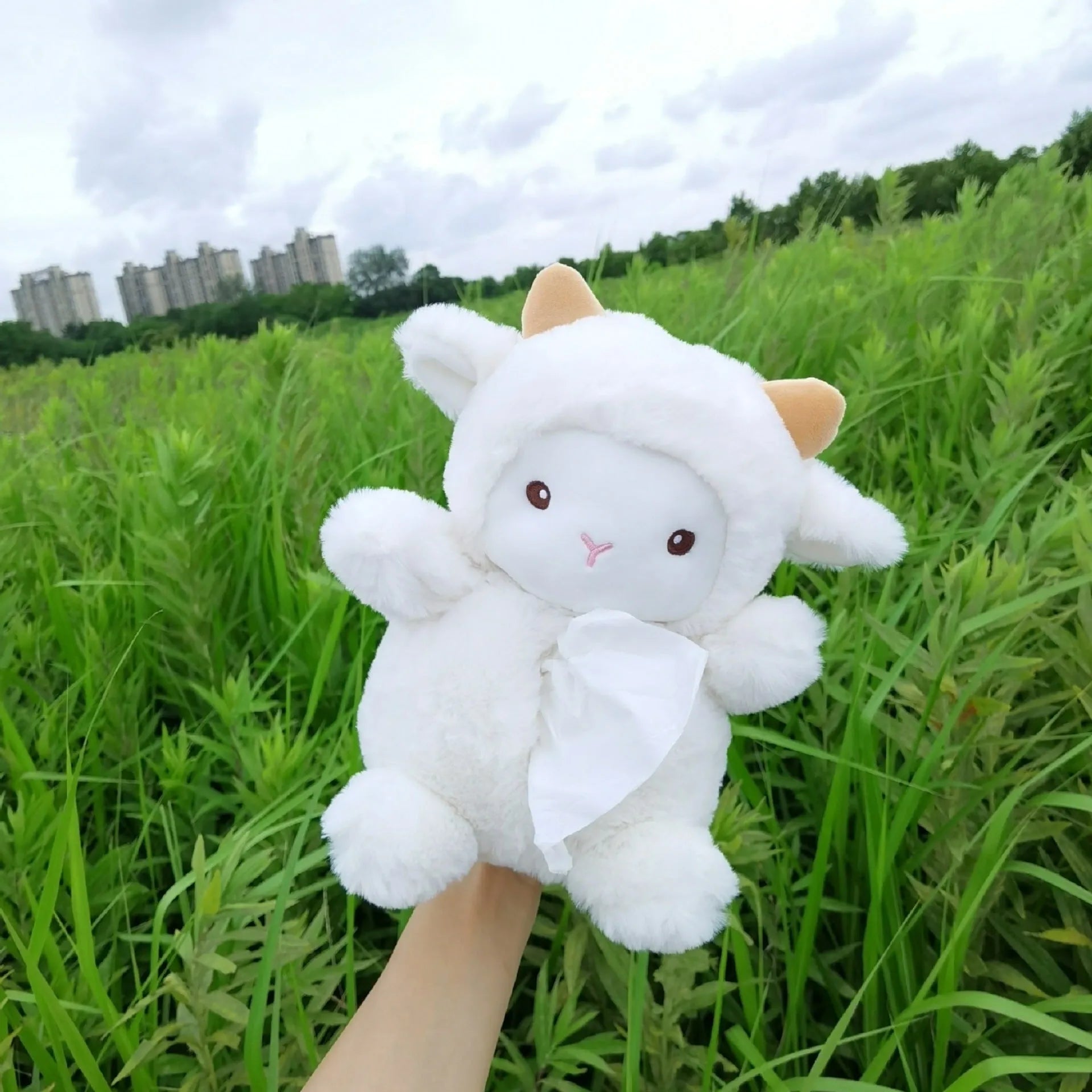 Cartoon lamb design plush car tissue box cover for automotive and household decoration
