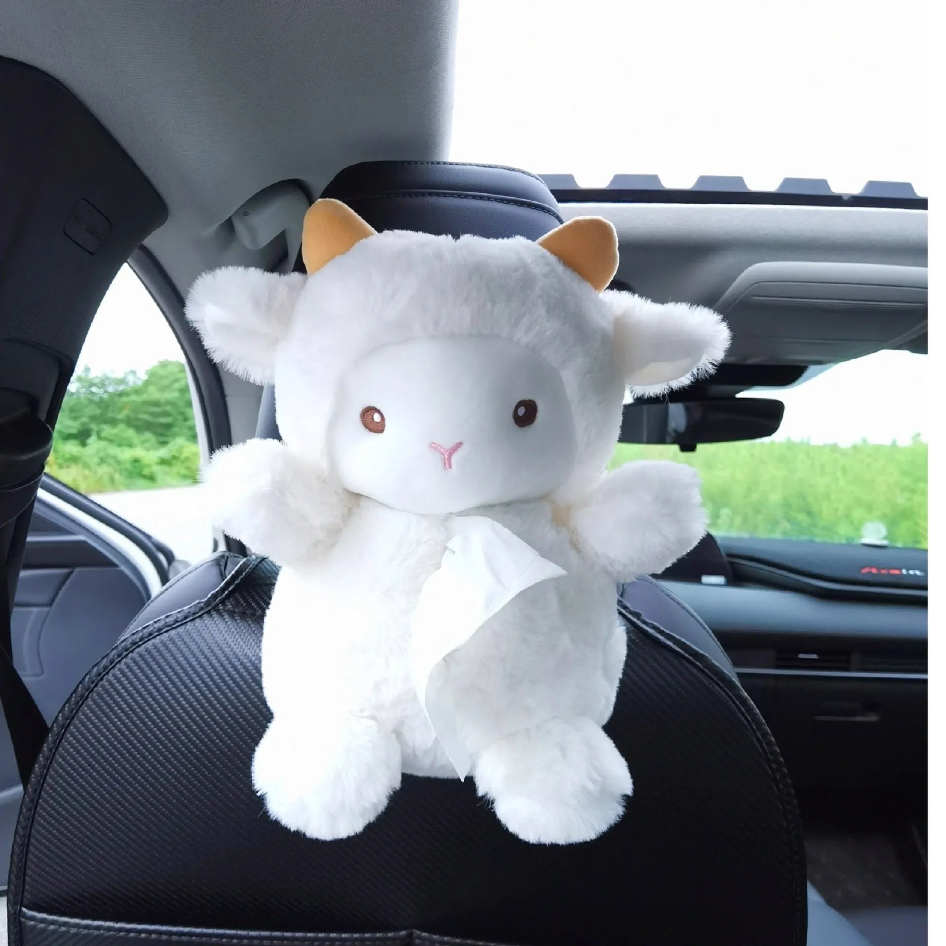 Cartoon lamb design plush car tissue box cover for automotive and household decoration