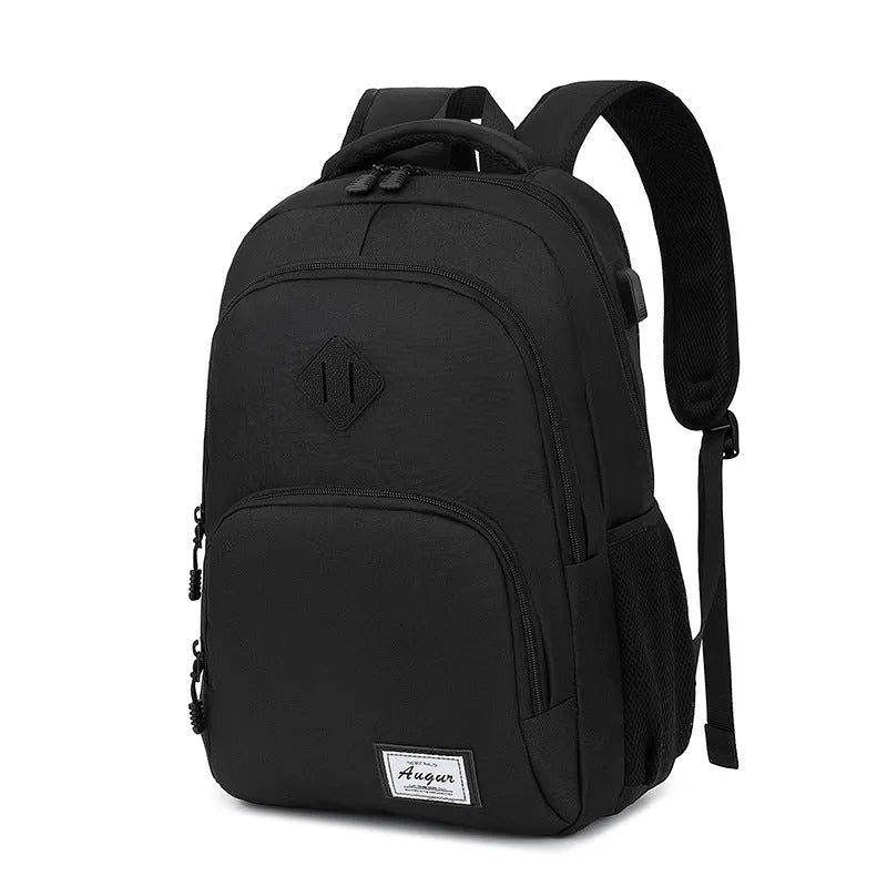Grey lightweight nylon backpack with a USB charging port and travel straps.