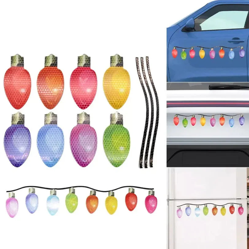 Magnetic Christmas light bulb reflective set with 24 white honeycomb bulbs and 12 magnetic wires for car and refrigerator decoration