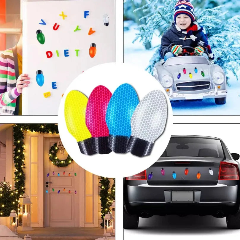 Magnetic Christmas light bulb reflective set with 24 white honeycomb bulbs and 12 magnetic wires for car and refrigerator decoration