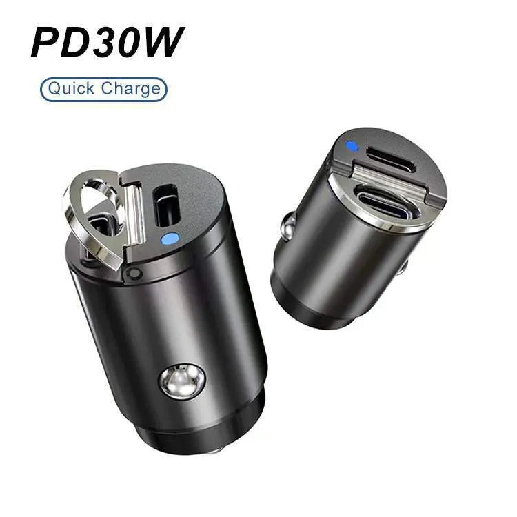 Compact black zinc alloy car cigarette lighter USB charger showing 45mm size