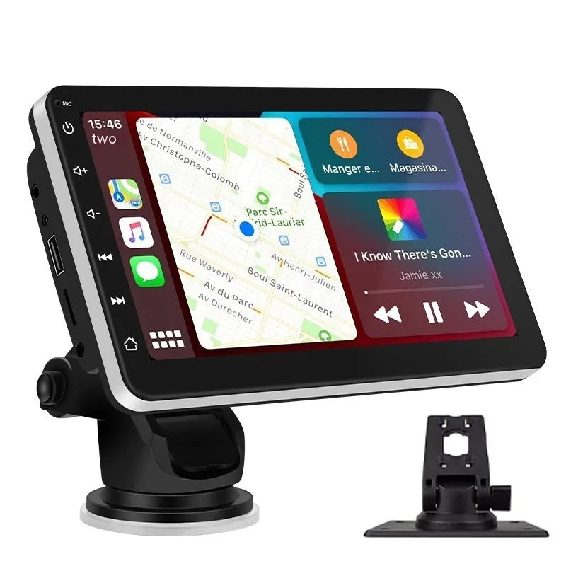 Wireless car navigator with 7-inch OLED screen showing navigation map and reversing camera display