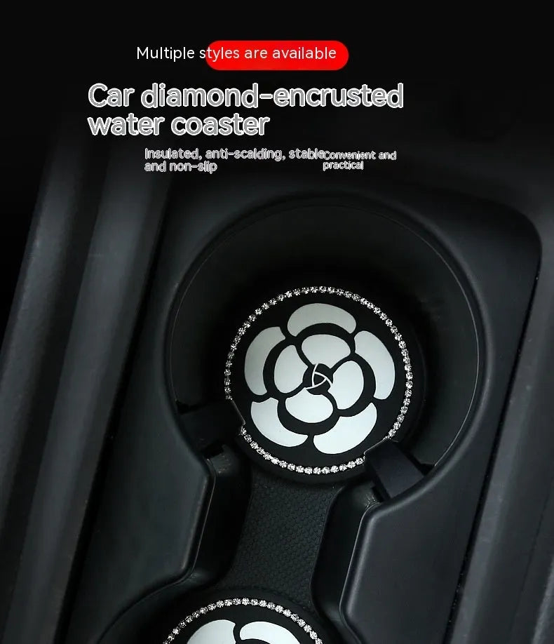 PVC car cup holder mat in black and white checkerboard pattern for vehicle drink holder slots