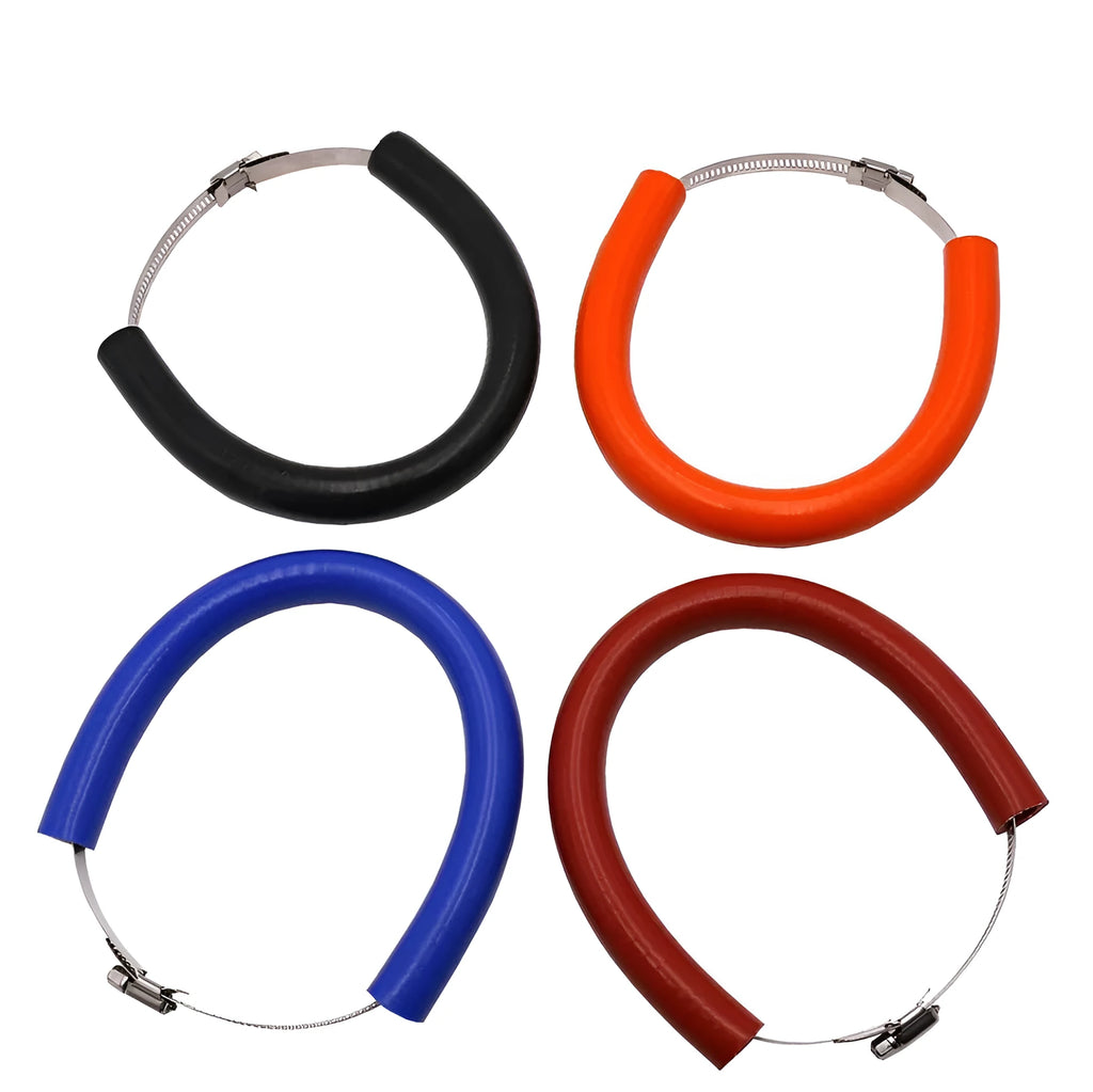 Universal motorcycle exhaust pipe gasket sealing ring in black, blue, and orange colour options.