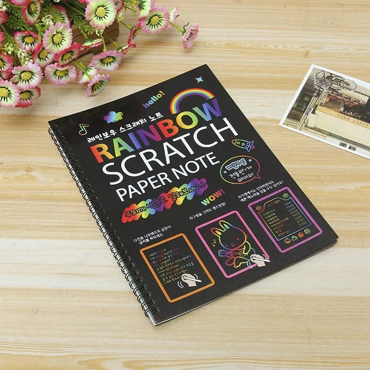 Children's scratch art paper measuring 26x19cm with scraper tool for DIY creative painting