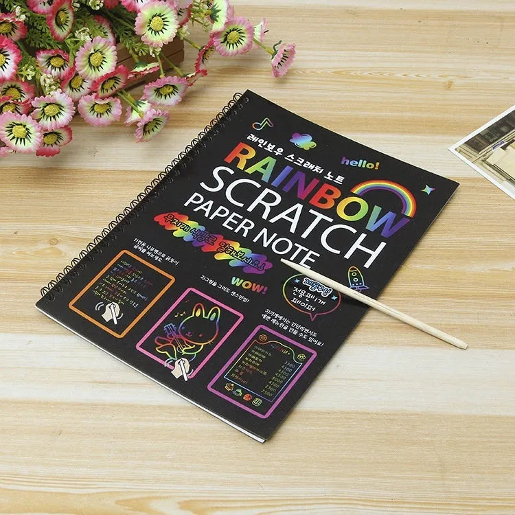 Children's scratch art paper measuring 26x19cm with scraper tool for DIY creative painting
