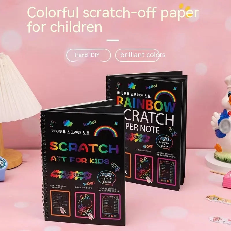 Children's scratch art paper measuring 26x19cm with scraper tool for DIY creative painting
