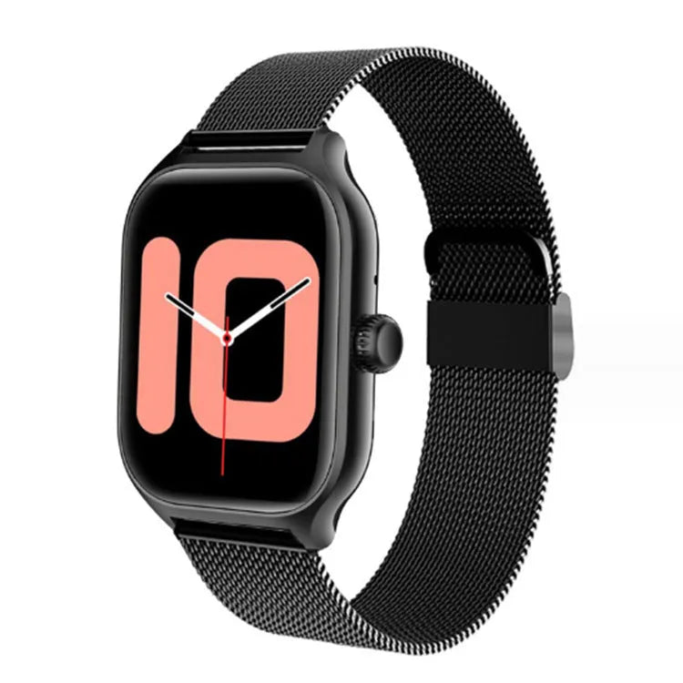 Bluetooth smart watch with full touch screen and silicone strap showing health monitoring functions