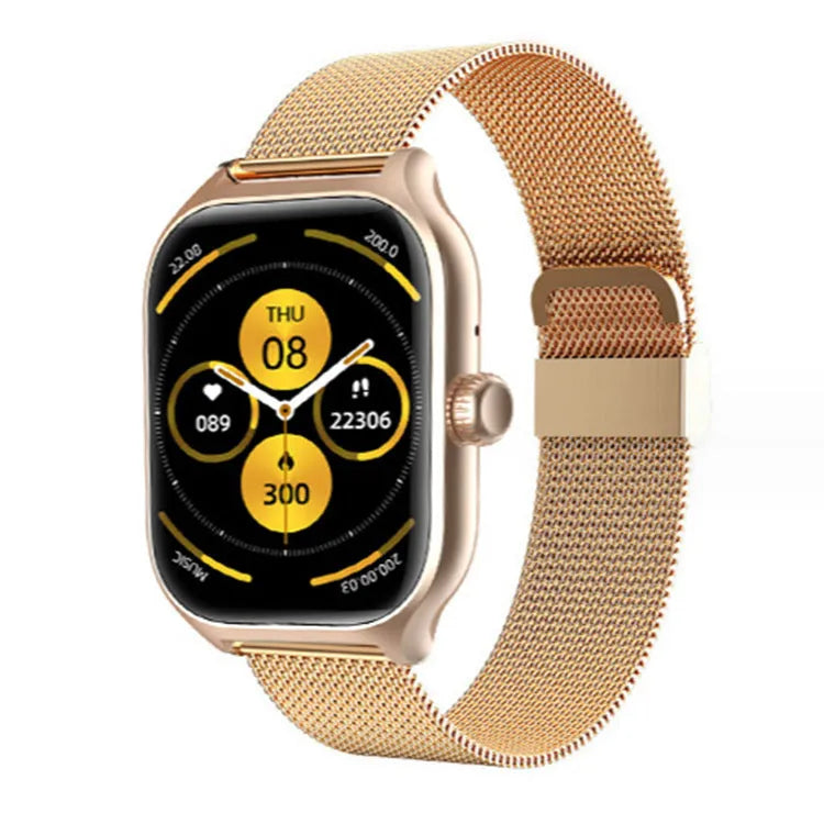 Bluetooth smart watch with full touch screen and silicone strap showing health monitoring functions