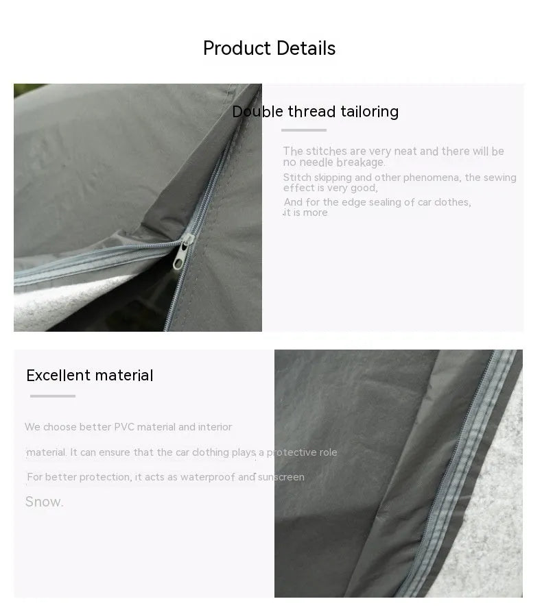 Grey PVC chemical fibre Volkswagen car cover shown in S, M, L, XL, and 2XL sizes for outdoor weather protection.