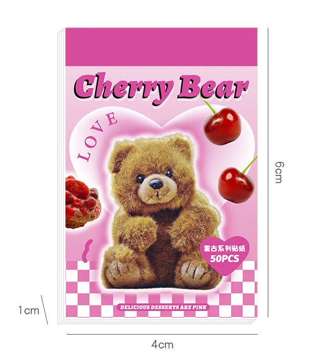 American retro cartoon sticker book with 50 sheets of 4x6cm copper board paper adhesive stickers