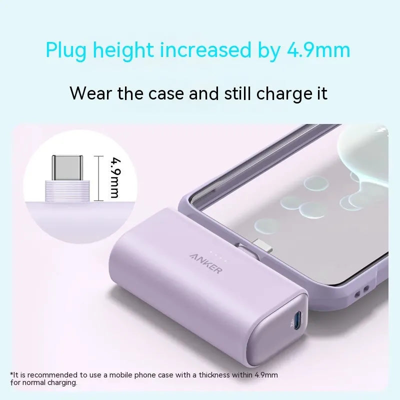 Compact capsule power bank with foldable USB-C head in black white green blue pink colours