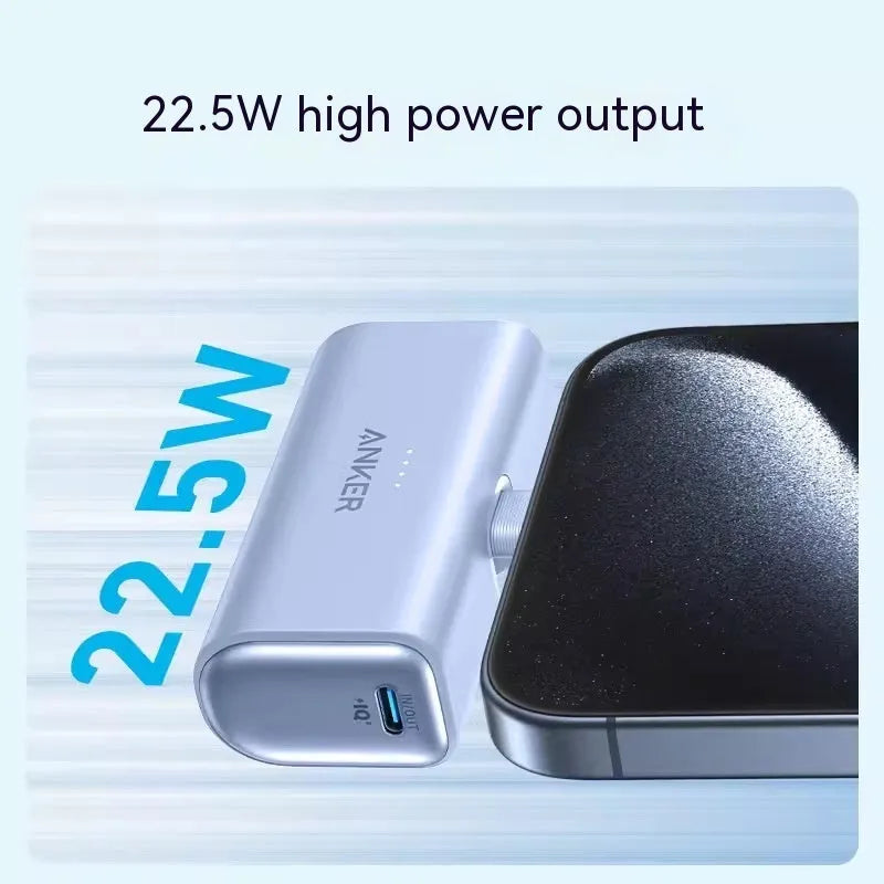 Compact capsule power bank with foldable USB-C head in black white green blue pink colours