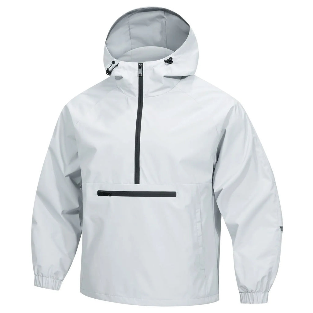 Men's loose half-zip hooded sweater jacket in rabbit fur corduroy fabric in light grey colour