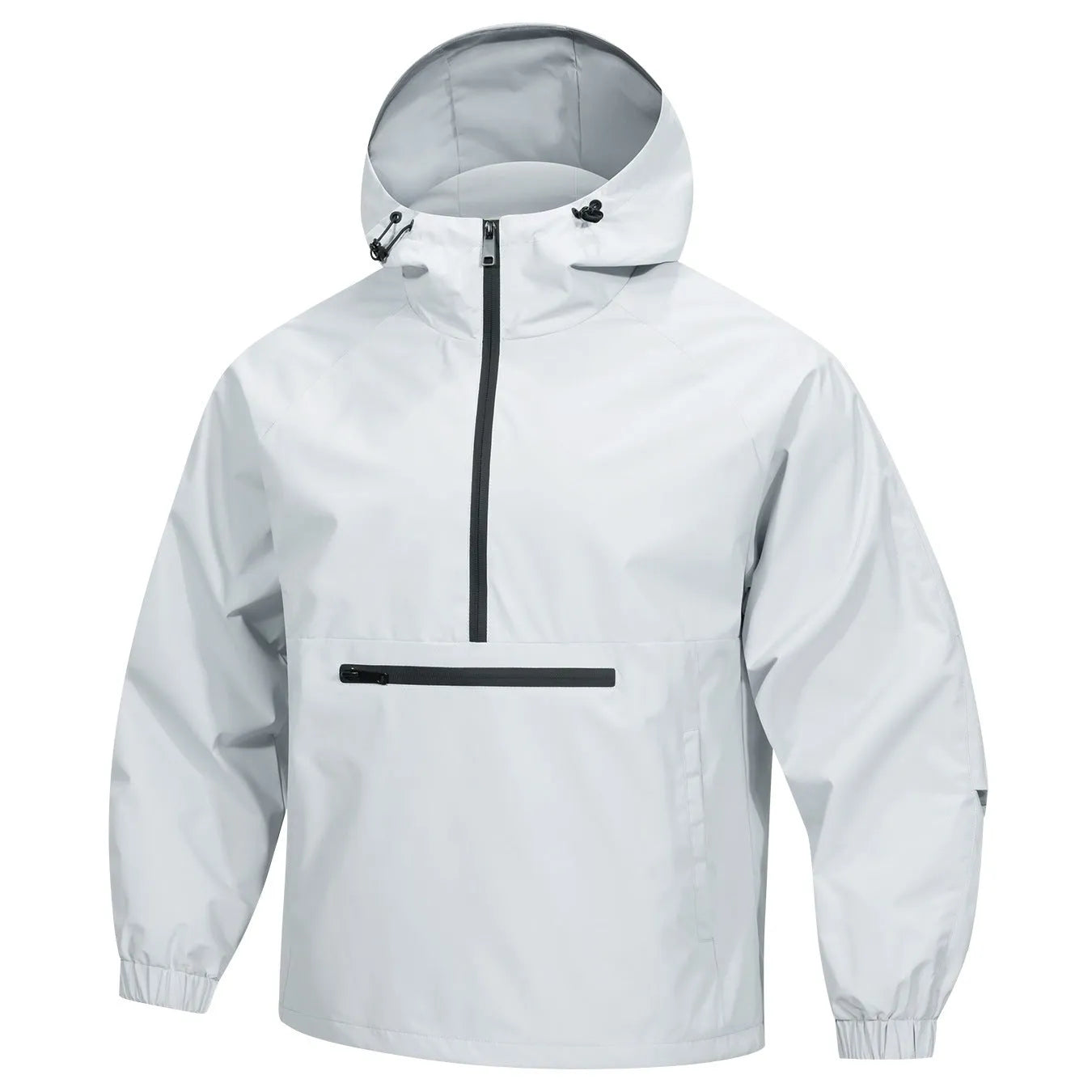 Men's loose half-zip hooded sweater jacket in rabbit fur corduroy fabric in light grey colour