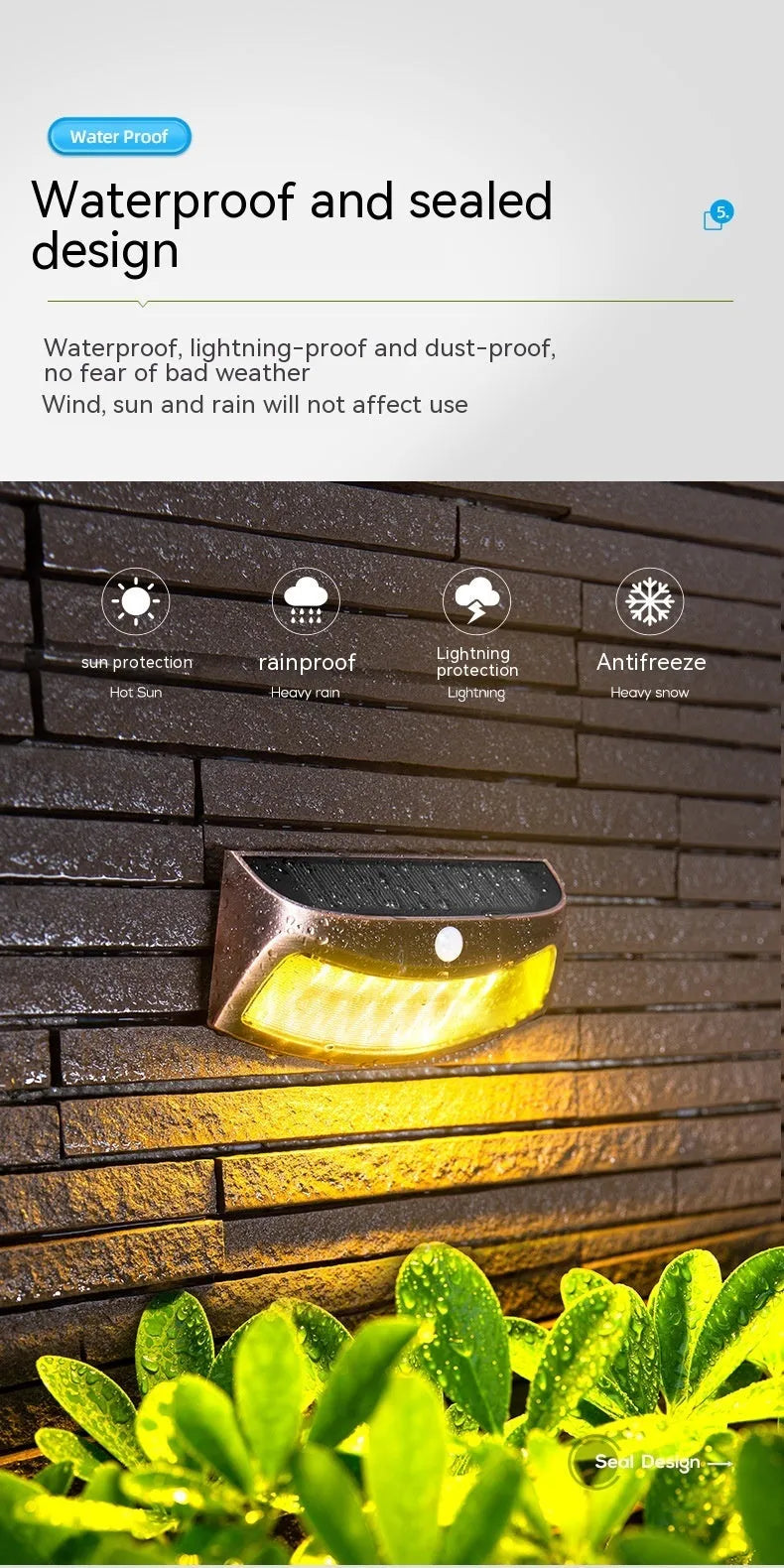 Solar-powered outdoor wall lamp with smiling face design for garden courtyard lighting