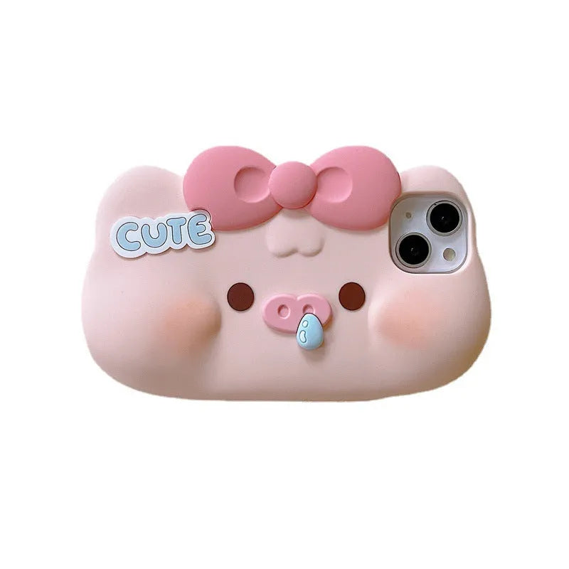All-inclusive silicone snot pig phone case with embossed cartoon design for iPhone anti-fall protection
