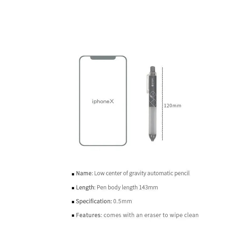 0.5mm automatic pencil with cloud grip plastic pen holder in white and black colour options