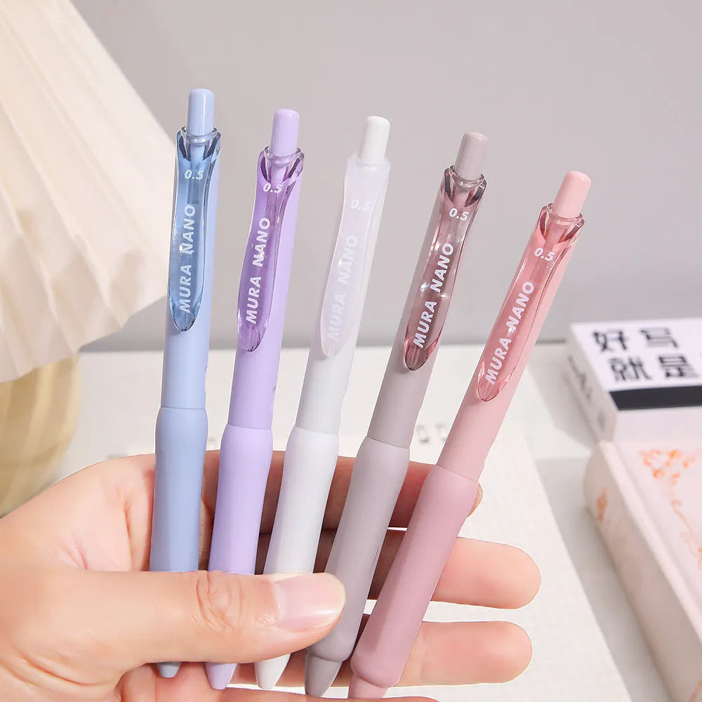 Macaron color student stationery press gel pen with 0.5mm tip in smoked brown white and powder plastic shell