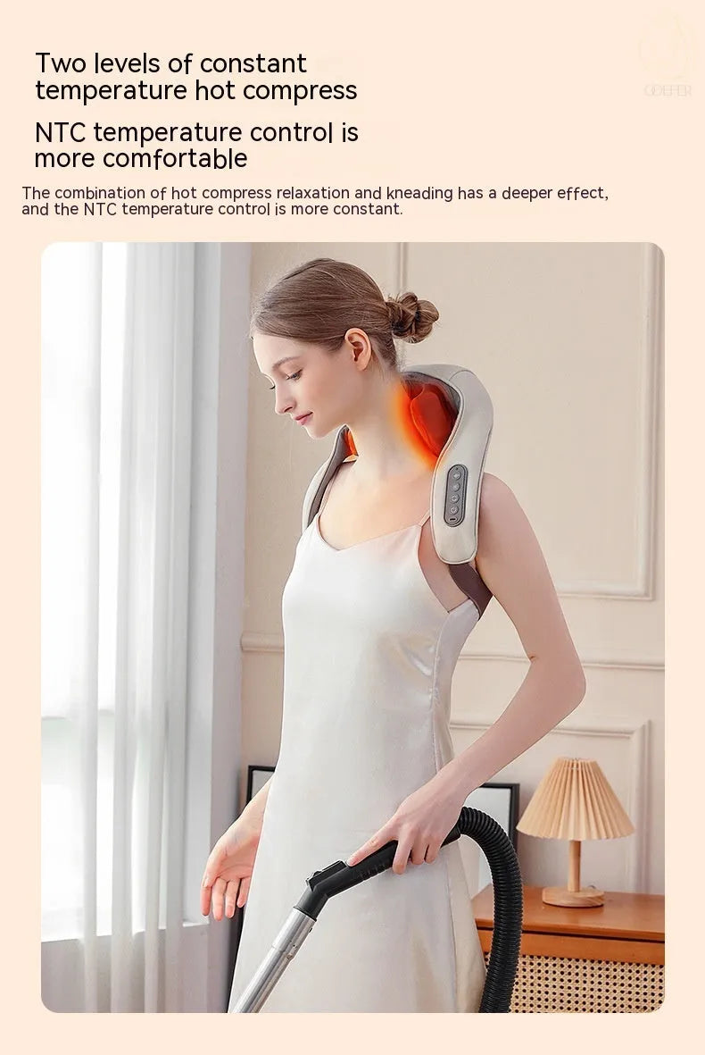 Creamy white rechargeable shoulder and neck massager with infrared therapy function