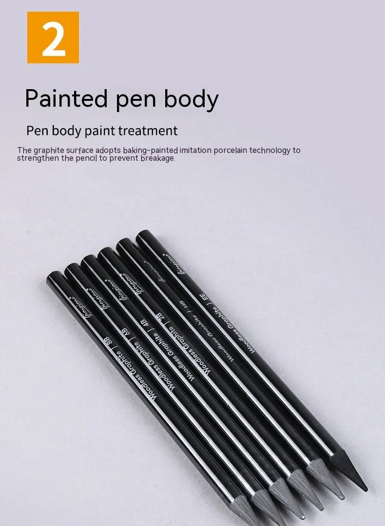 Set of nine wooden drawing pencils with six graphite and three carbonized pencils on suction card packaging