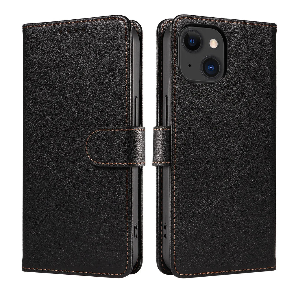 Samsung flip phone case in black with anti-theft swiping card holder and magnetic closure