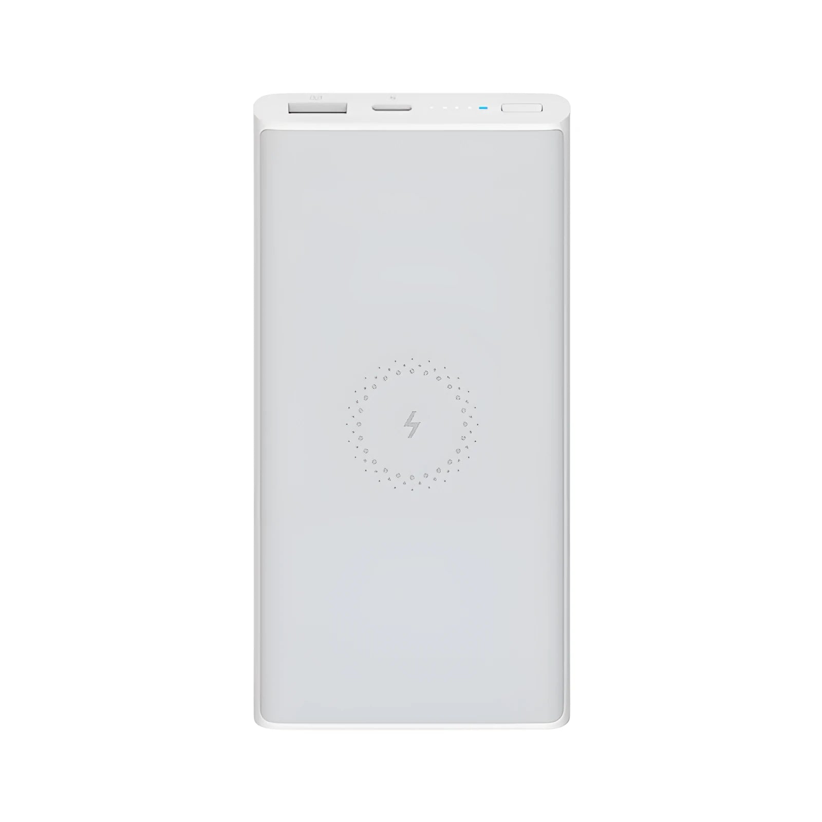 Black or white plastic 10000mAh power bank with wireless charging and USB Type-C port.