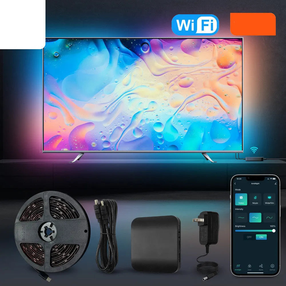 Intelligent TV background light strip with waterproof plastic construction in three measured lengths