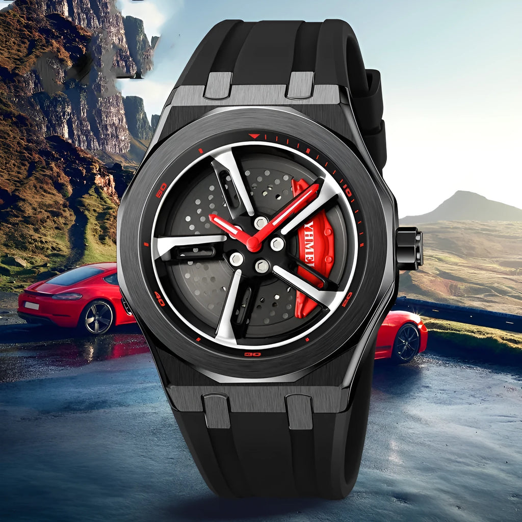 Fashion Trend men's hollow quartz watch with green silicone strap and 41.7mm dial