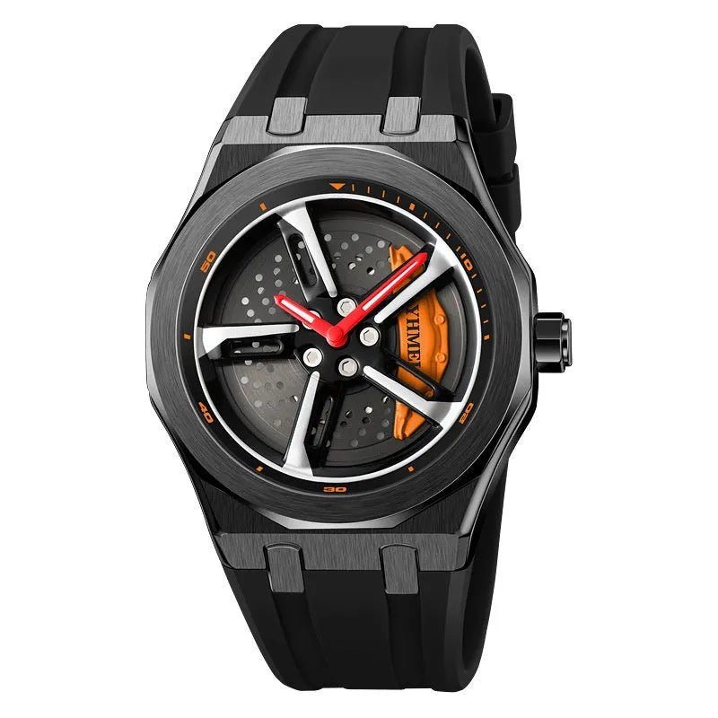 Fashion Trend men's hollow quartz watch with green silicone strap and 41.7mm dial