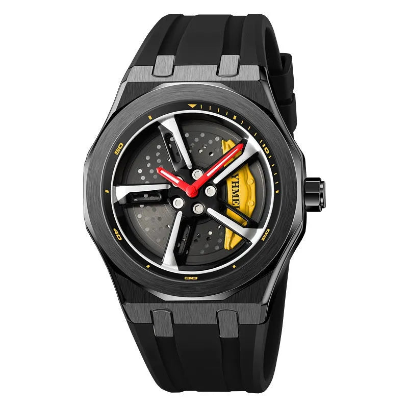 Fashion Trend men's hollow quartz watch with green silicone strap and 41.7mm dial