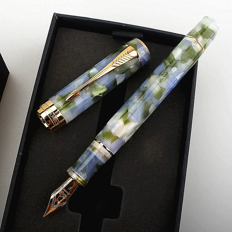 Deep bath green metal ballpoint pen showing three tip size options: 0.5mm fine, 0.7mm medium, and 1.0mm graphic art