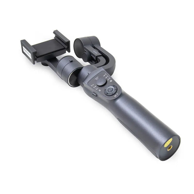 Black three-axis handheld gimbal stabiliser for mobile phones with tripod accessory