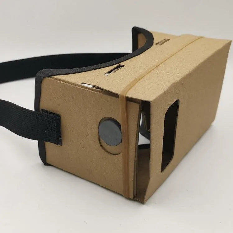 Pink and white foldable VR Cardboard viewer headset for 6-inch smartphones with head strap.