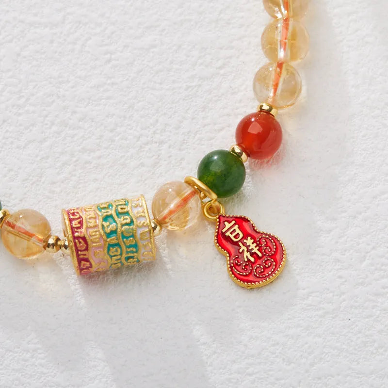 Citrine five sutra hand-woven bracelet with 6mm crystal beads geometric design
