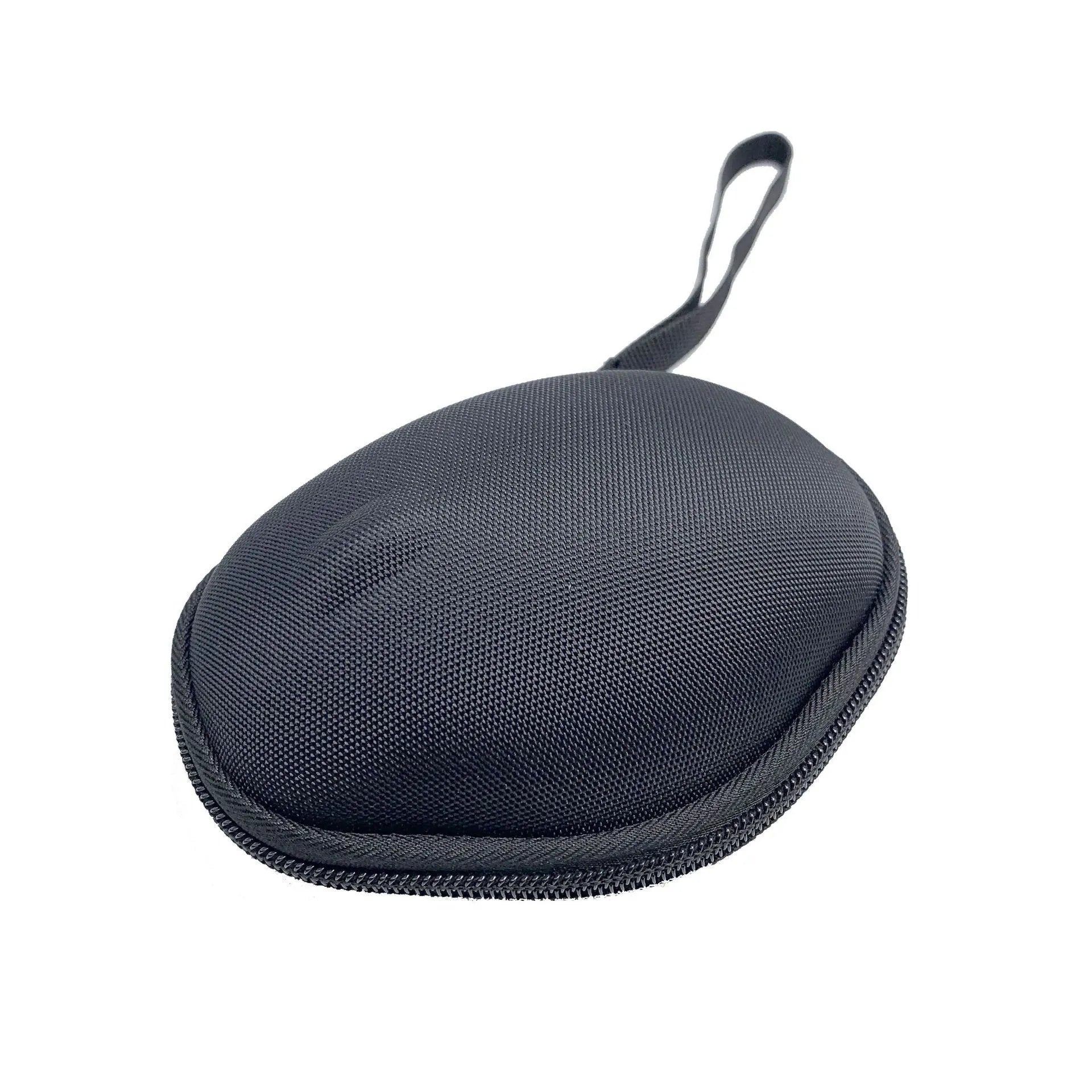Black M720 mouse protection sleeve with grey interior, showing dimensions