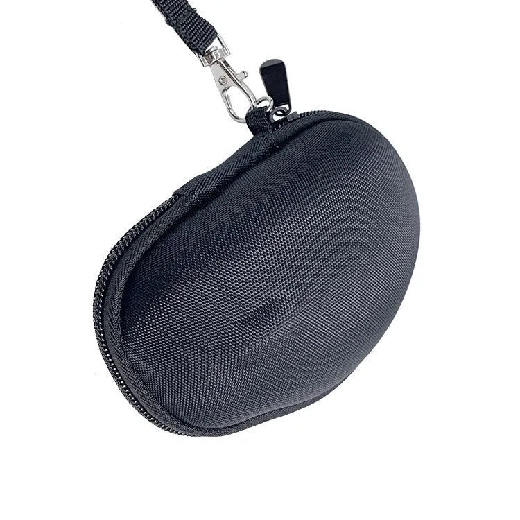 Black M720 mouse protection sleeve with grey interior, showing dimensions