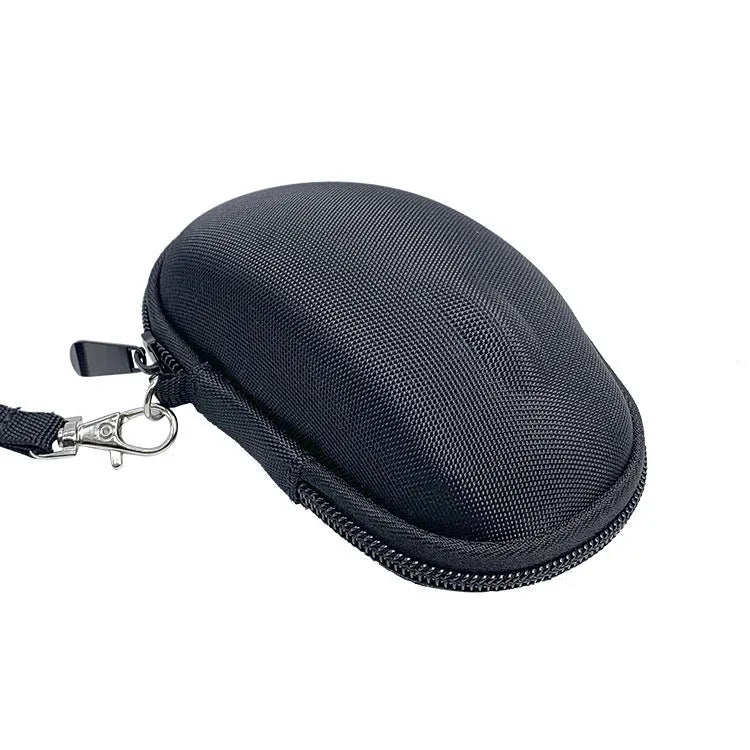 Black M720 mouse protection sleeve with grey interior, showing dimensions