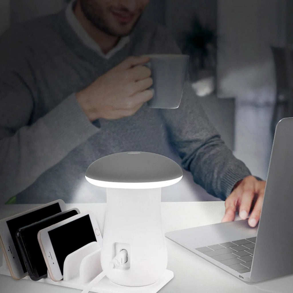 Besegad mushroom-shaped USB charging station with LED light and five ports