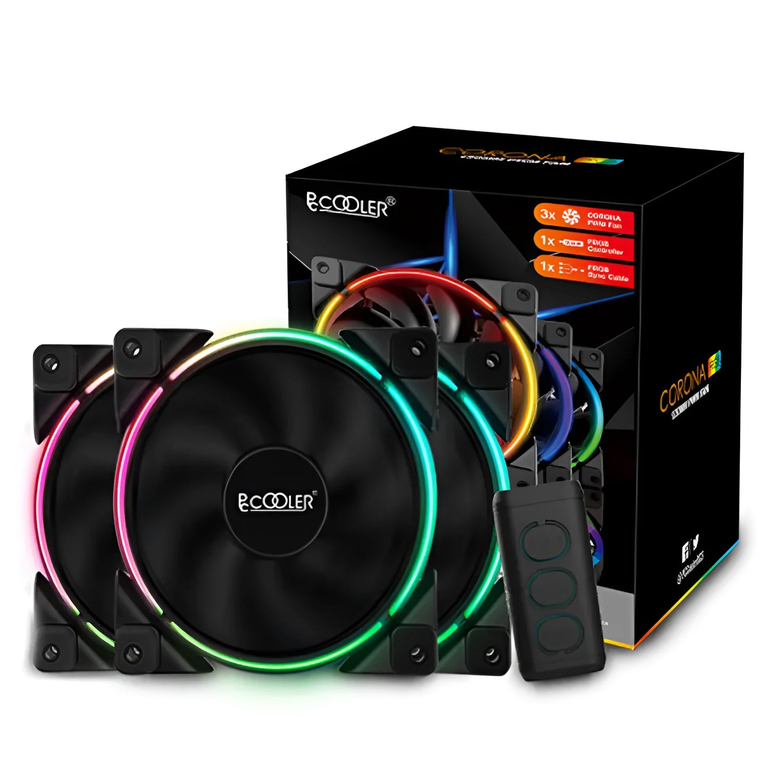 Three black 12cm RGB PC case fans with hydraulic bearing, 120mm x 120mm size