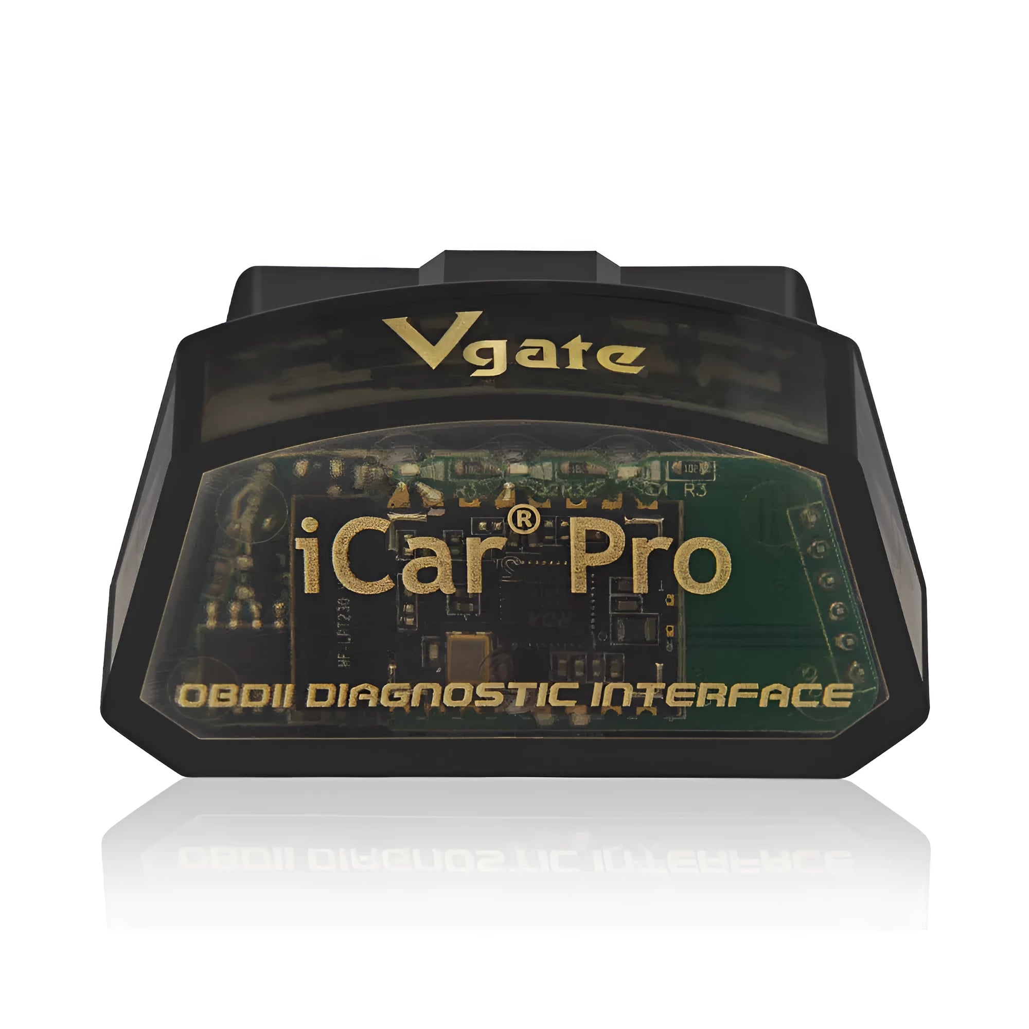 Vgate iCar Pro V2.2 OBDII Bluetooth scanner in black with LED indicator and OBDII connector
