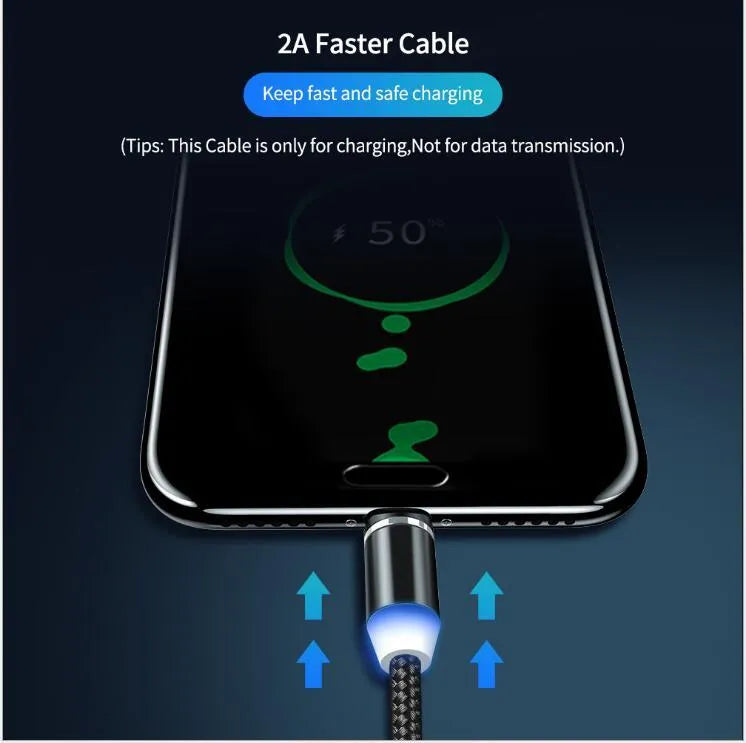YBD 1 metre cotton braided magnetic charging cable with LED light and aluminium shell