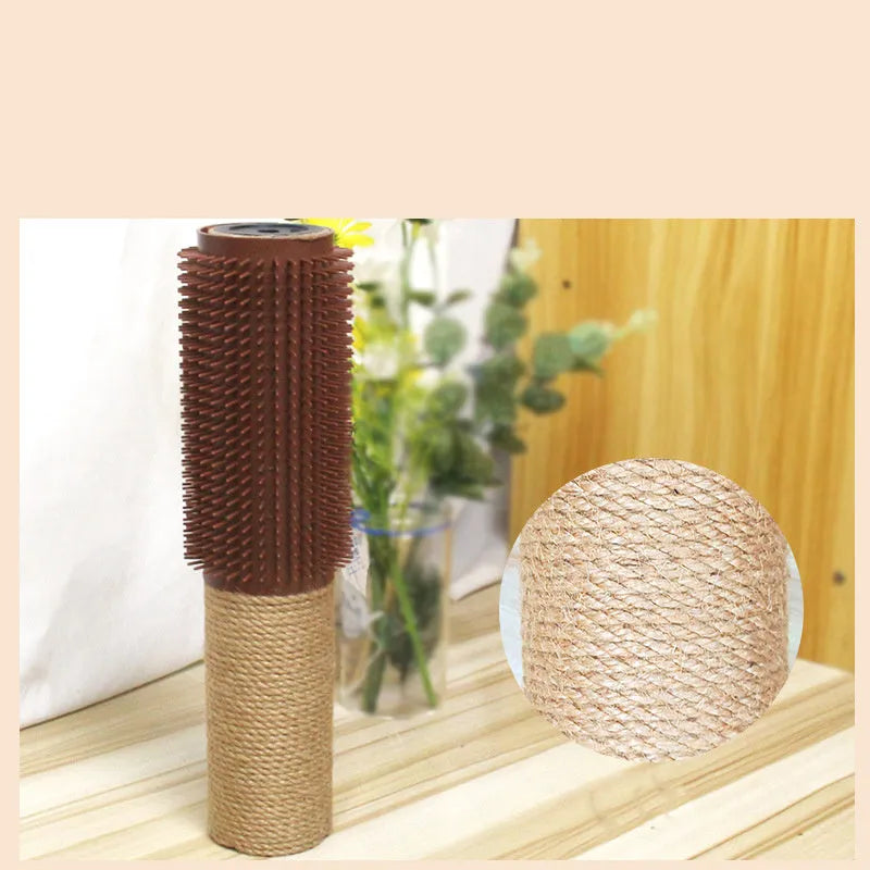 Brown sisal scratching post for cats measuring 30cm tall with natural jute fibre scratching surface