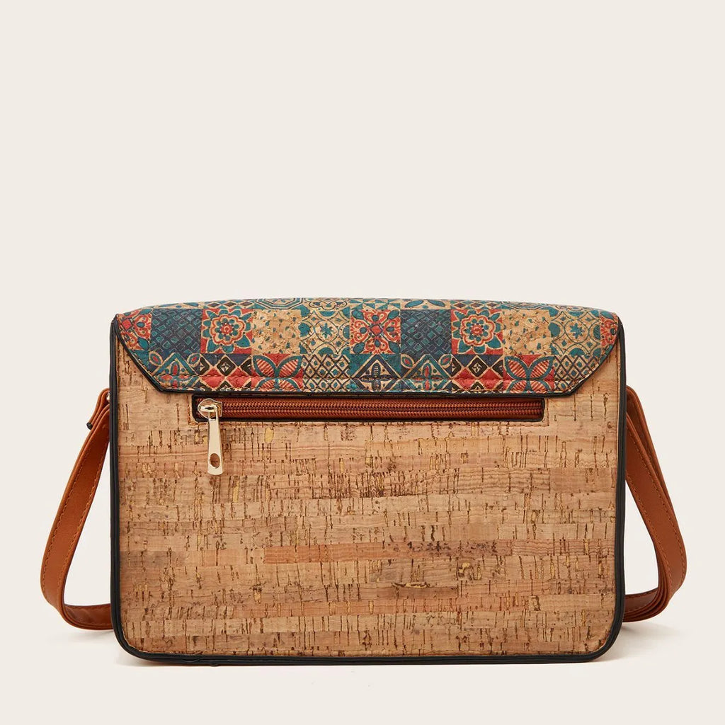 Women's printed PU crossbody bag with single shoulder strap in pansy, grass flower, square print, or green colours